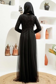 Neva Style - Plus Size Black Hijab Engagement Dress 9160S - Thumbnail