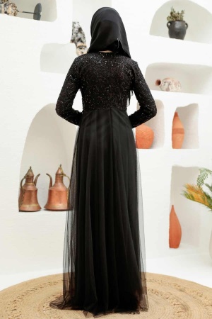 Neva Style - Plus Size Black Hijab Engagement Dress 9160S - 3