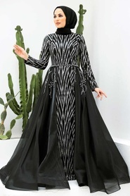 Neva Style - Black Turkish Hijab Evening Dress 950S - Thumbnail