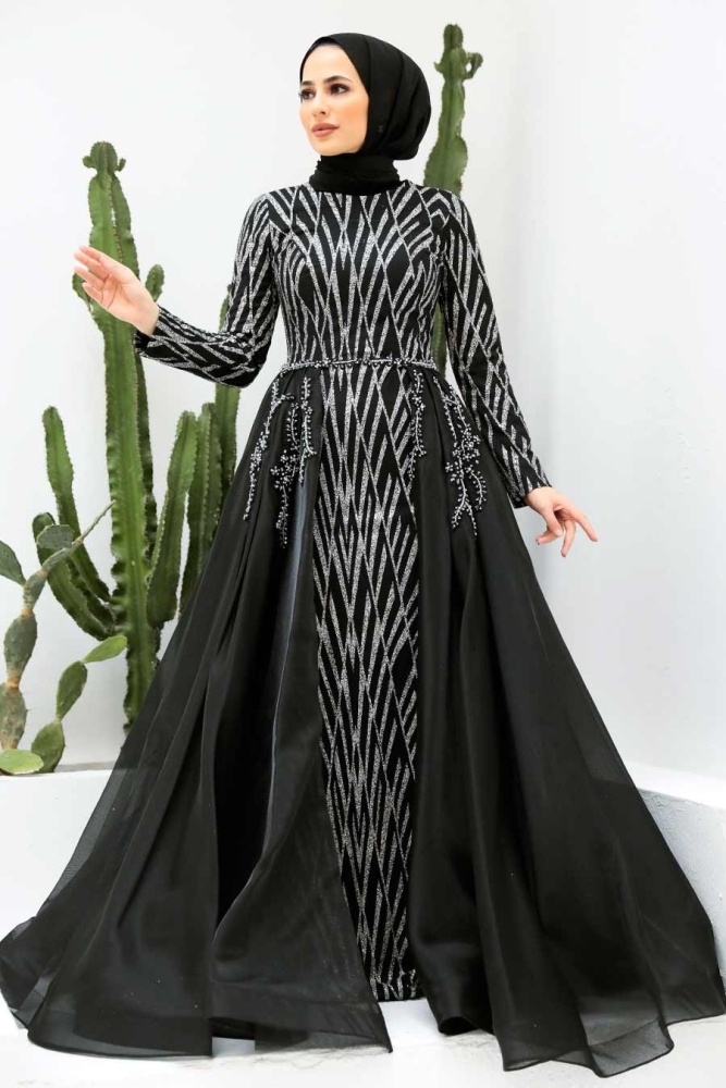 Neva Style - Black Turkish Hijab Evening Dress 950S - 1