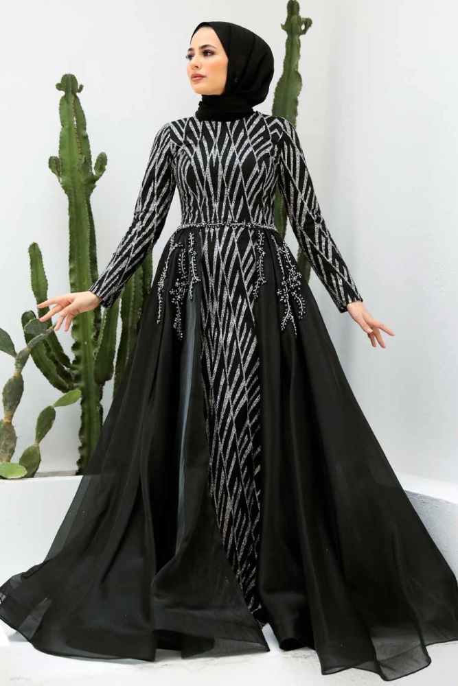 Neva Style - Black Turkish Hijab Evening Dress 950S - 2