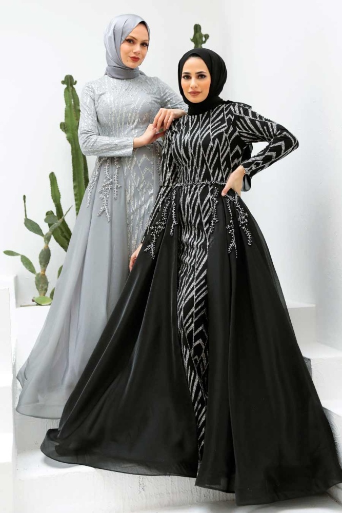 Neva Style - Black Turkish Hijab Evening Dress 950S - 3