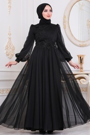 Black Hijab Evening Dress 22198S - Thumbnail