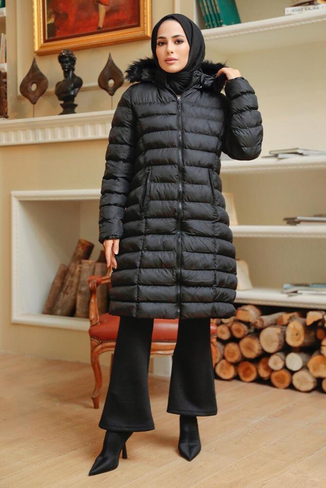 Black Hijab İnflatable Coat 13502S - 3