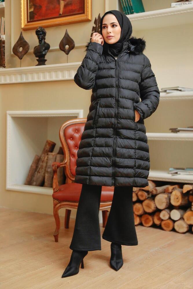 Black Hijab İnflatable Coat 13502S - 2