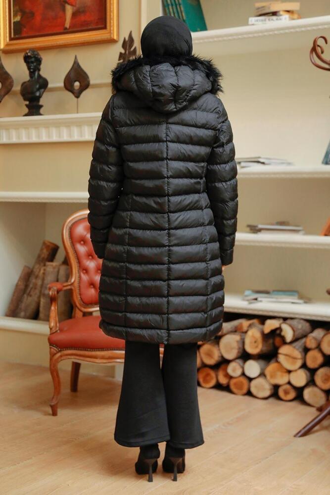 Black Hijab İnflatable Coat 13502S - 4