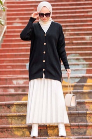 Black Hijab Knitwear Cardigan 2438S - Thumbnail