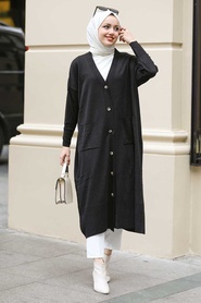 Neva Style - Black Hijab Knitwear Cardigan 33650S - Thumbnail
