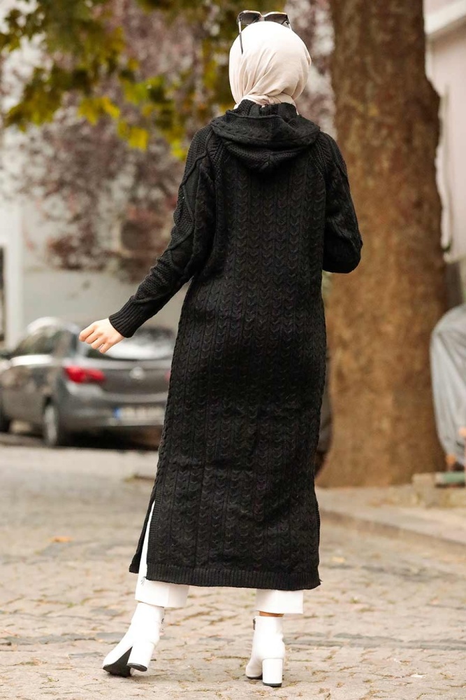 Black Hijab Knitwear Cardigan 7036S - 2