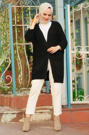 Black Hijab Knitwear Cardigan 7904S - Thumbnail