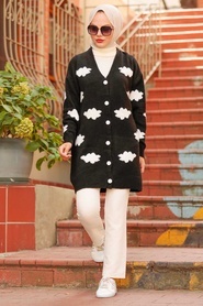 Black Hijab Knitwear Cardigan 8002S - Thumbnail