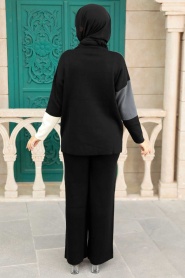 Black Hijab Knitwear Double Suit 23410S - Thumbnail