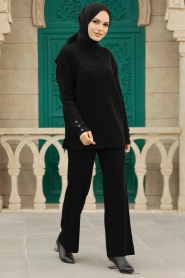 Black Hijab Knitwear Double Suit 52501S - Thumbnail