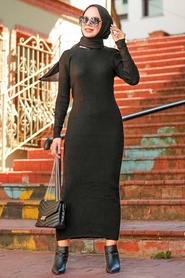 Black Hijab Knitwear Dress 78261S - Thumbnail