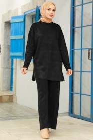 Black Hijab Knitwear Dual Suit 40782S - Thumbnail