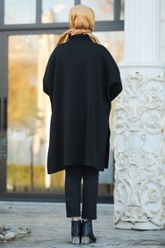 Black Hijab Knitwear Poncho 453S - Thumbnail