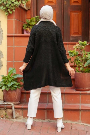 Black Hijab Knitwear Poncho 3245S - 4