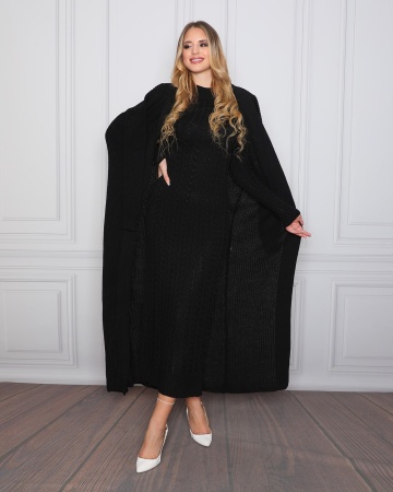 Black Hijab Knitwear Suit 1623S - 1