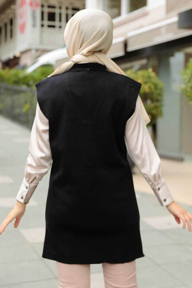 Black Hijab Knitwear Sweater 23881S - 2
