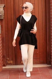 Black Hijab Knitwear Sweater 46500S - Thumbnail