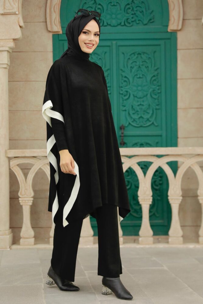 Black Hijab Knitwear Triple Suit 33850S - 1