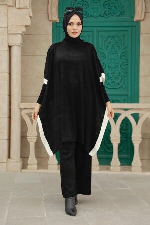 Black Hijab Knitwear Triple Suit 33850S - 3