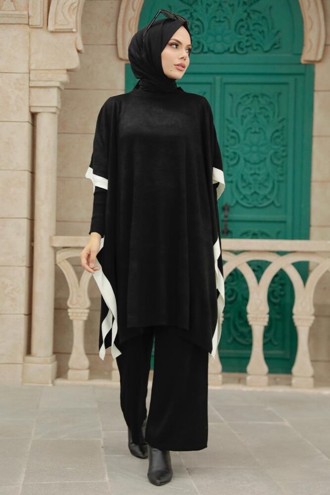 Black Hijab Knitwear Triple Suit 33850S - 4