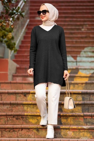 Black Hijab Knitwear Tunic 18120S - 1