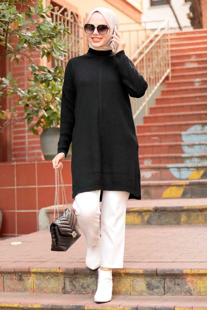 Black Hijab Knitwear Tunic 18441S - 1