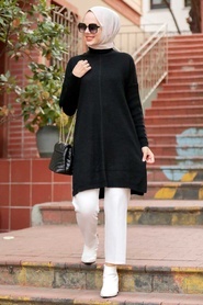 Black Hijab Knitwear Tunic 18441S - Thumbnail
