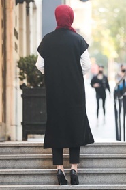 Black Hijab Knitwear Vest 21920S - Thumbnail