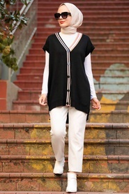 Black Hijab Knitwear Waistcoat 2492S - Thumbnail