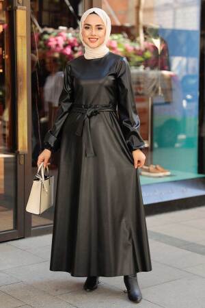 Black Hijab Leather Dress 52050S - 1