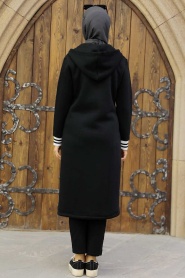 Black Hijab Quilted Coat 35744S - Thumbnail
