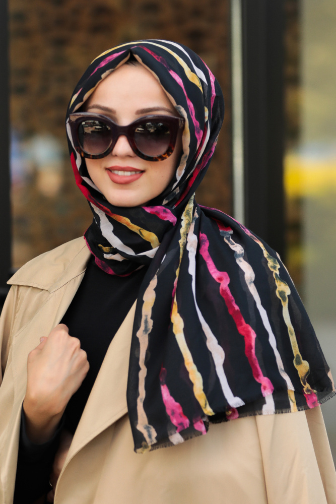 Black Hijab Shawl 7535S - 1