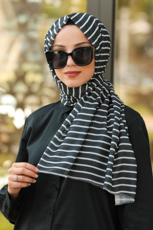 Black Hijab Shawl 7558S - 1