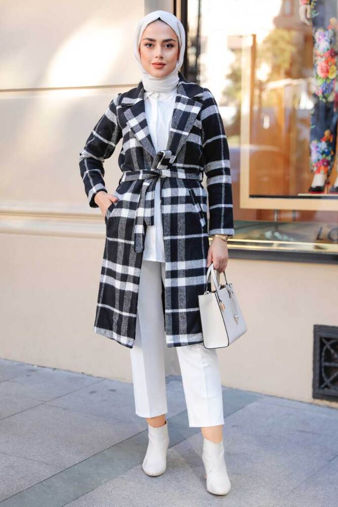 Black Hijab Stamp Coat 10058S - 2