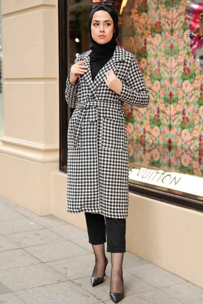 Black Hijab Stamp Coat 2341S - 7