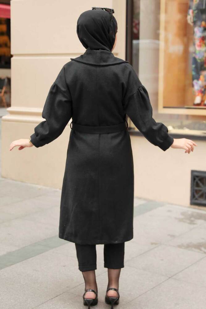 Black Hijab Stamp Coat 5802S - 7
