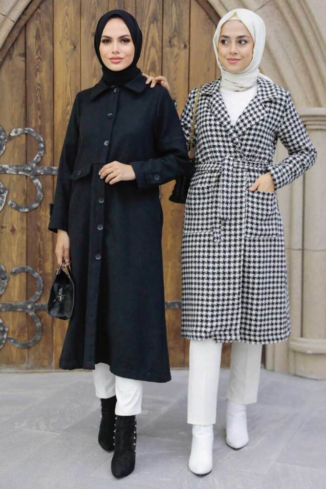 Black Hijab Stamp Coat 5808S - 3