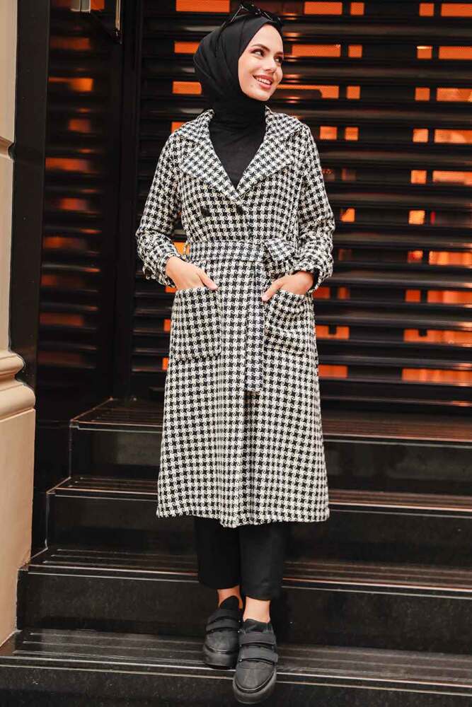 Black Hijab Stamp Coat 5811S - 2