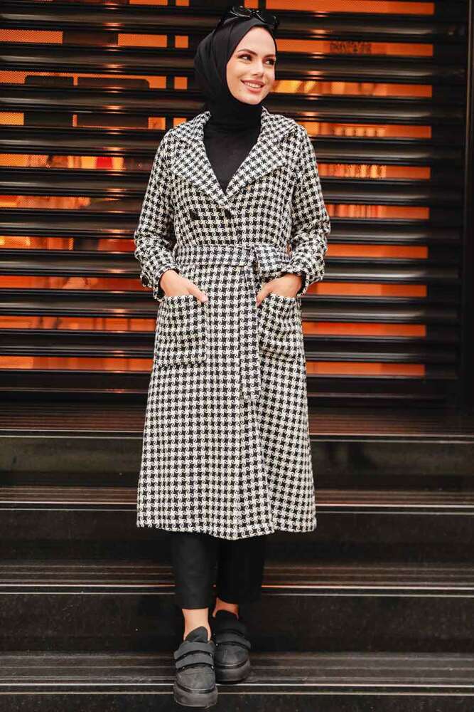 Black Hijab Stamp Coat 5811S - 1