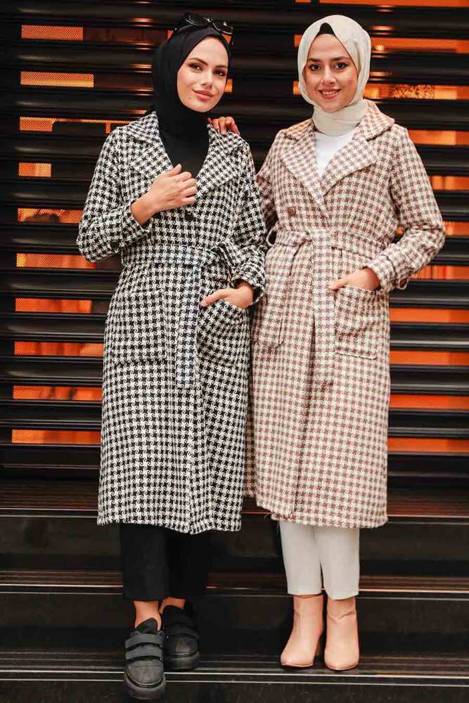 Black Hijab Stamp Coat 5811S - 6