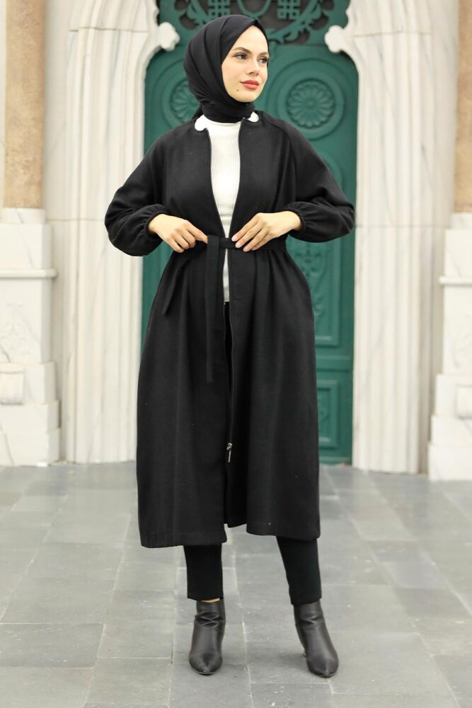 Black Hijab Stamp Coat 5822S - 2