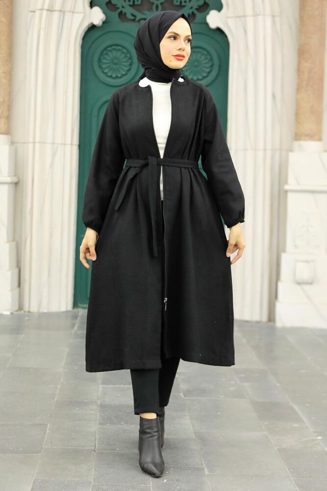 Black Hijab Stamp Coat 5822S - 1
