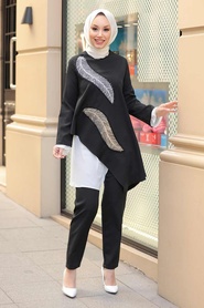 Black Hijab Suit Dress 10332S - Thumbnail