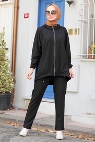 Black Hijab Suit Dress 1288S - Thumbnail