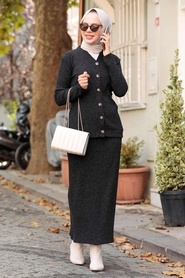 Black Hijab Suit Dress 1536S - Thumbnail