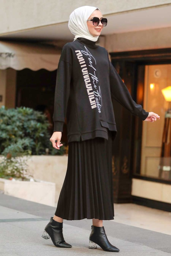 Black Hijab Suit Dress 19239S - 2