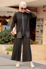 Black Hijab Suit Dress 19240S - Thumbnail